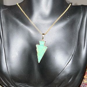 Green quartz  arrowhead stone 18 gold filled necklace
